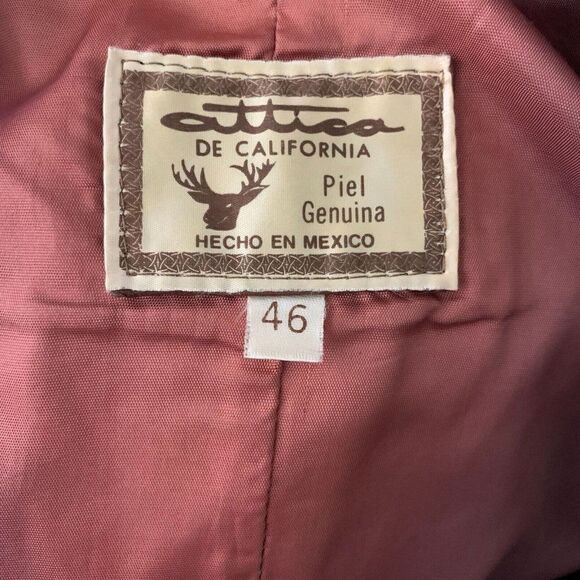 Vintage 70s Leather Western Coat M Brown Buttons One Point Pockets Notch Collar - Picture 7 of 7